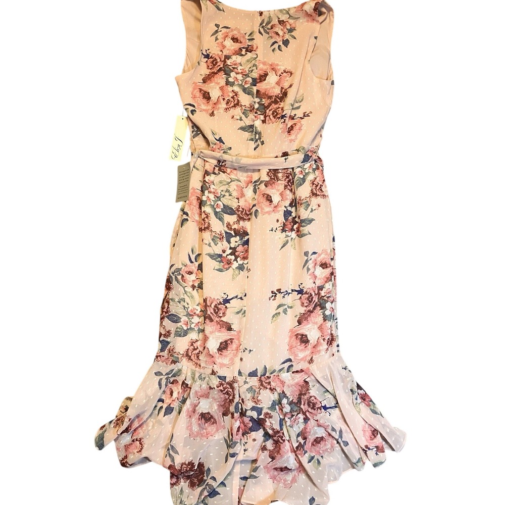 Eliza J Dress Sleeveless 8 V-Neck Bodycon Chiffon Ruched Pink Floral Spring NWT - Picture 2 of 9